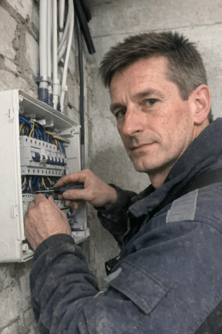 Der erfahrene Techniker im Einsatz bei einer Gebäudeinstallation