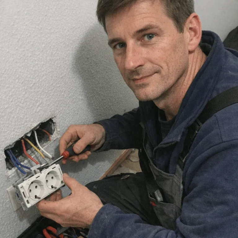 Fachmann bei der Prüfung der Hausinstallation und dem Steckdosen Erweitern